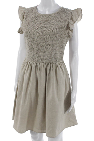 English Factory Women Fit & Flare Beige Short Sleeve Round Neck Dress Size M