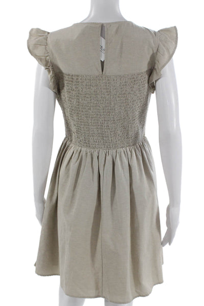 English Factory Women Fit & Flare Beige Short Sleeve Round Neck Dress Size M