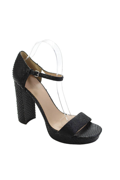 Pour la Victoire Womens Snakeskin Print Ankle Strap Sandal Heels Black Size 9