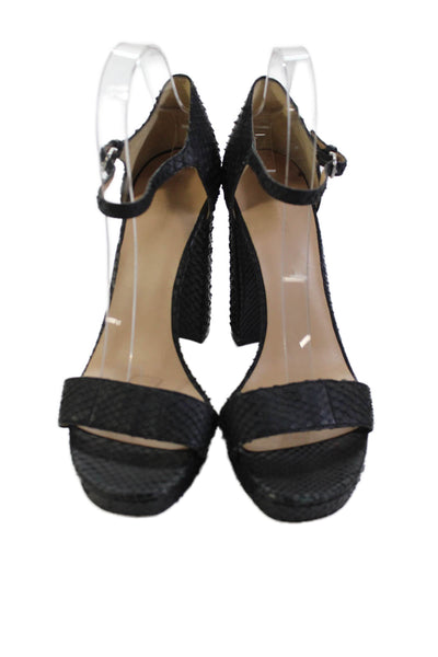 Pour la Victoire Womens Snakeskin Print Ankle Strap Sandal Heels Black Size 9
