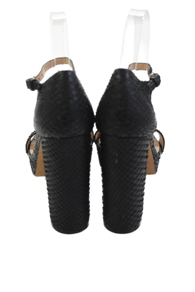 Pour la Victoire Womens Snakeskin Print Ankle Strap Sandal Heels Black Size 9