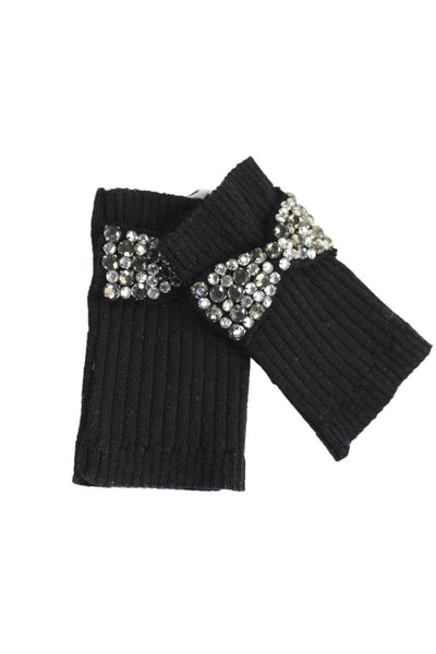 Juicy Couture Womens Wool Knit Jeweled Fingerless Gloves Black One Size