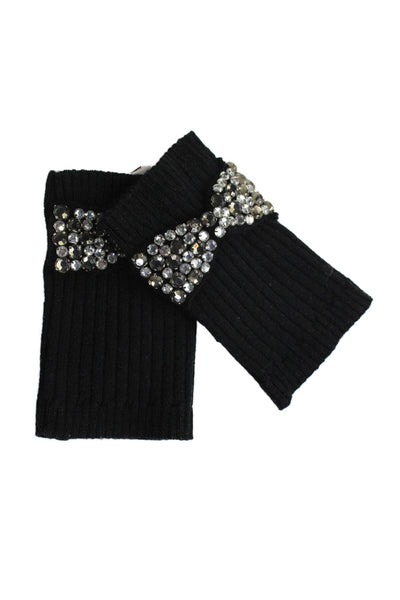 Juicy Couture Womens Wool Knit Jeweled Fingerless Gloves Black One Size