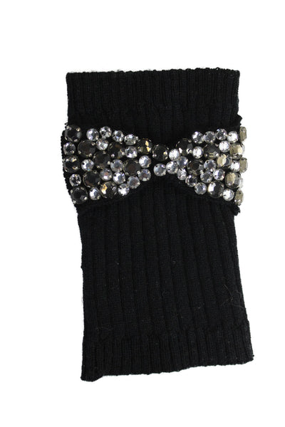 Juicy Couture Womens Wool Knit Jeweled Fingerless Gloves Black One Size