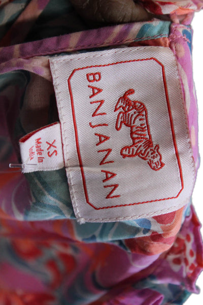 Banjanan Womens Basic Floral Cotton Round Neck Short Sleeve Blouse Size XS