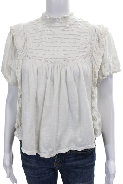 Free People Womens High Neck Short Sleeve Button Cotton Basic Blouse Size XS