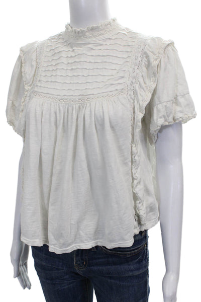 Free People Womens High Neck Short Sleeve Button Cotton Basic Blouse Size XS