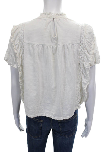 Free People Womens High Neck Short Sleeve Button Cotton Basic Blouse Size XS