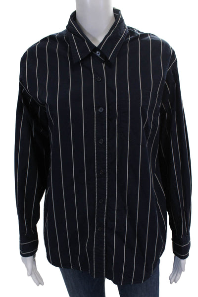 Wilfred Free Women Collared Striped Cotton Button-Up Long Sleeve Blue Size 2XS