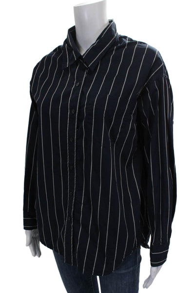 Wilfred Free Women Collared Striped Cotton Button-Up Long Sleeve Blue Size 2XS
