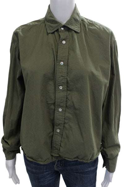 Cali Dreaming Womens Basic Button-Up Cotton Collared Long Sleeve Green Size XS