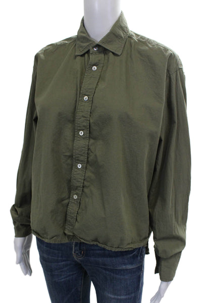 Cali Dreaming Womens Basic Button-Up Cotton Collared Long Sleeve Green Size XS