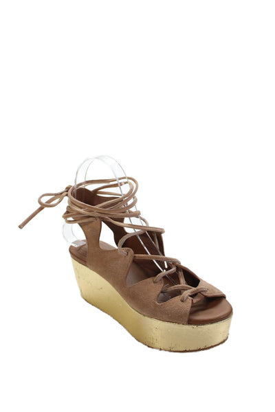 See by Chloe Womens Wedge Heel Platform Strappy Sandals Brown Suede Size 36