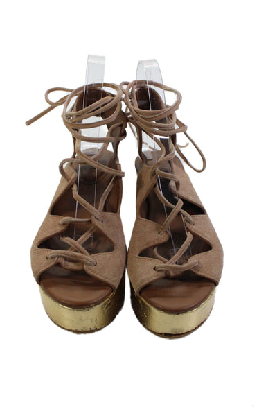 See by Chloe Womens Wedge Heel Platform Strappy Sandals Brown Suede Size 36