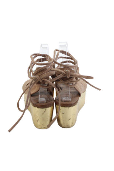 See by Chloe Womens Wedge Heel Platform Strappy Sandals Brown Suede Size 36