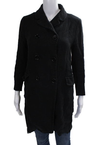 S Max Mara Womens Black Linen Overcoat Button Closure Size 8