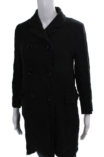 S Max Mara Womens Black Linen Overcoat Button Closure Size 8