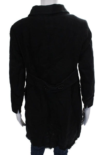 S Max Mara Womens Black Linen Overcoat Button Closure Size 8