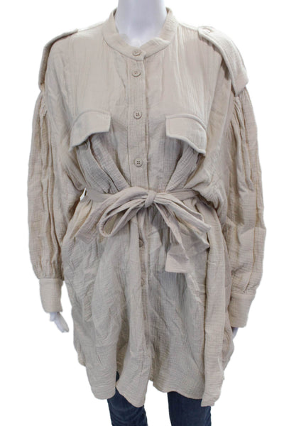 Munthe Womens Shirt Dress Beige Cotton Collared Button Long Sleeve Size 36