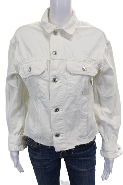 Zara Womens Basic Jacket White Denim Button Size M
