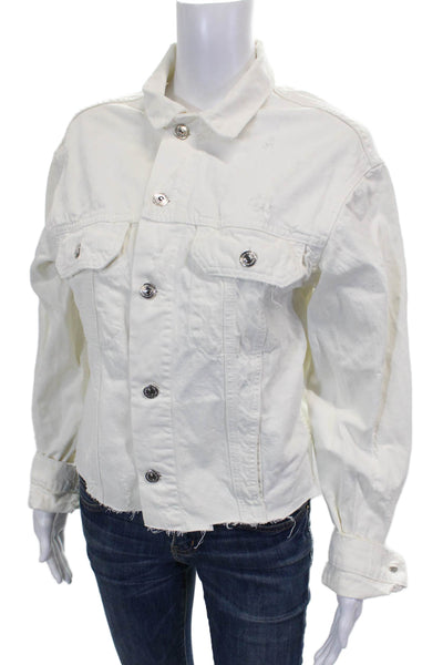 Zara Womens Basic Jacket White Denim Button Size M