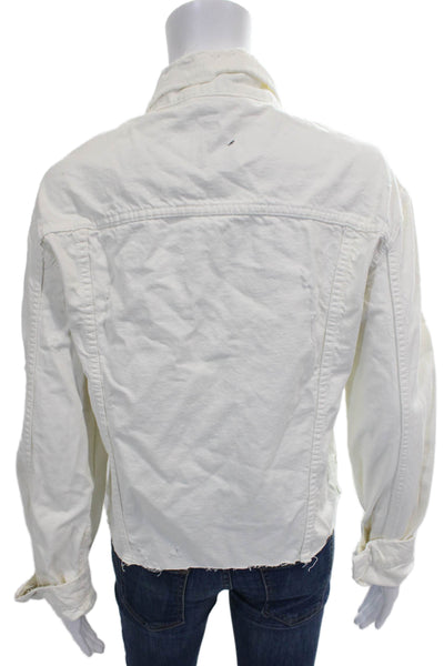Zara Womens Basic Jacket White Denim Button Size M