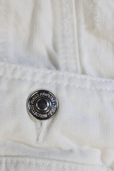 Zara Womens Basic Jacket White Denim Button Size M