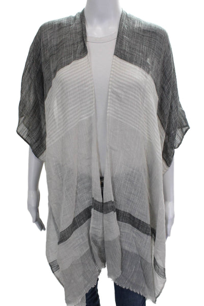 Saks Fifth Avenue Women White Striped Wrap Sweater Polyester Size One Size