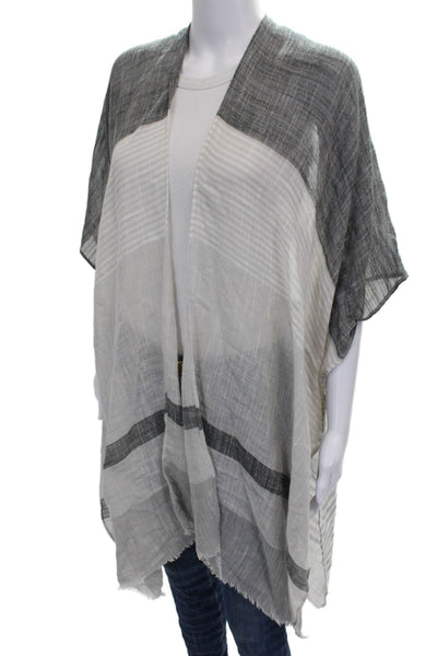 Saks Fifth Avenue Women White Striped Wrap Sweater Polyester Size One Size