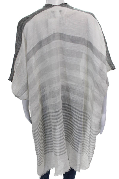 Saks Fifth Avenue Women White Striped Wrap Sweater Polyester Size One Size