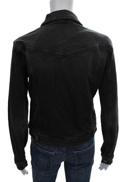 Zara Womens Basic Jacket Black Denim Button Long Sleeve Fall Size S