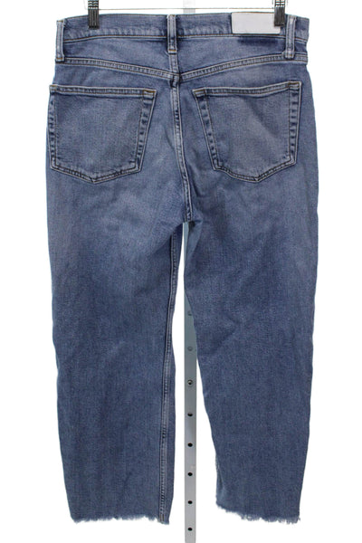Re/Done Womens Straight Jeans Blue Cotton Mid Rise Button 25in Size 26