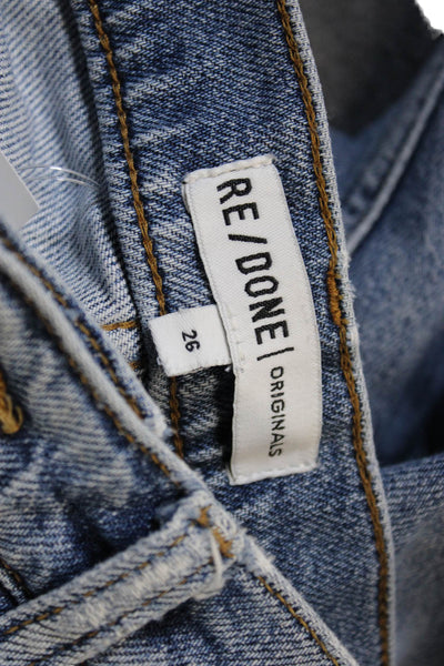 Re/Done Womens Straight Jeans Blue Cotton Mid Rise Button 25in Size 26