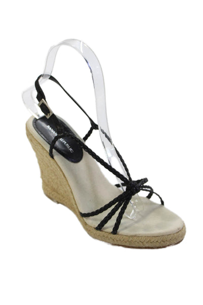 Banana Republic Womens Braided Strap Espadrille Wedges Black Size 5.5