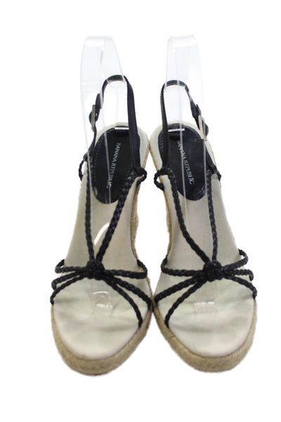 Banana Republic Womens Braided Strap Espadrille Wedges Black Size 5.5