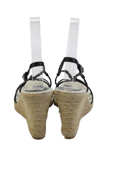 Banana Republic Womens Braided Strap Espadrille Wedges Black Size 5.5