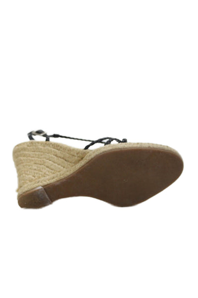 Banana Republic Womens Braided Strap Espadrille Wedges Black Size 5.5