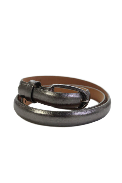J Crew Womens Leather Metallic Skinny Belt Silver Size S