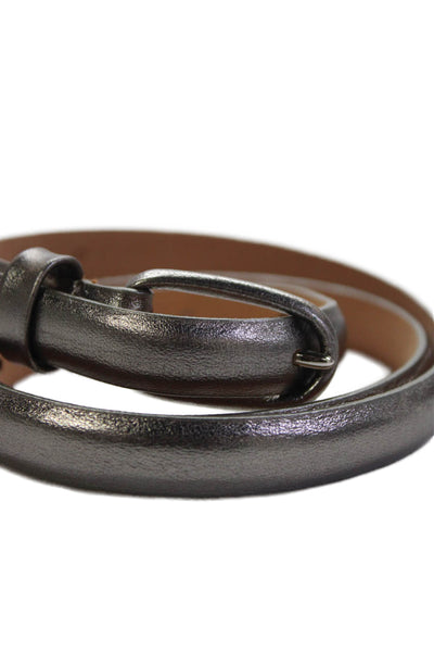 J Crew Womens Leather Metallic Skinny Belt Silver Size S