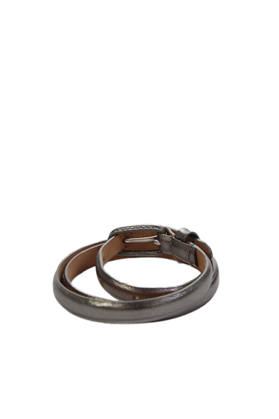 J Crew Womens Leather Metallic Skinny Belt Silver Size S