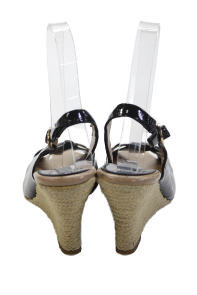 Banana Republic Womens Patent Leather Slingback Espadrille Wedges Black Size 5.5