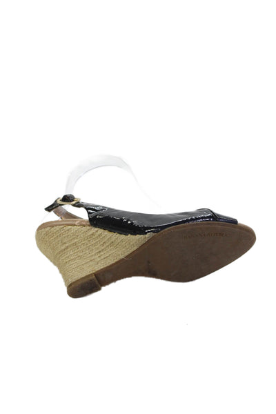 Banana Republic Womens Patent Leather Slingback Espadrille Wedges Black Size 5.5