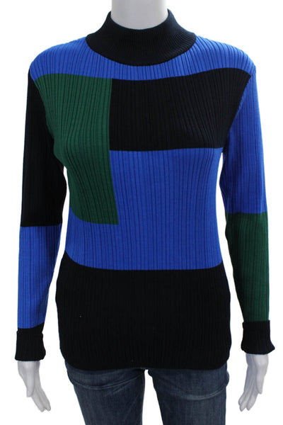 T Tahari Women Pullover Sweater Multicolor Geometric Mock Neck Size M