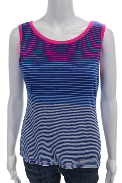 Nanette Lepore Women Linen Striped Scoop Neck Sleeveless Tank Size M