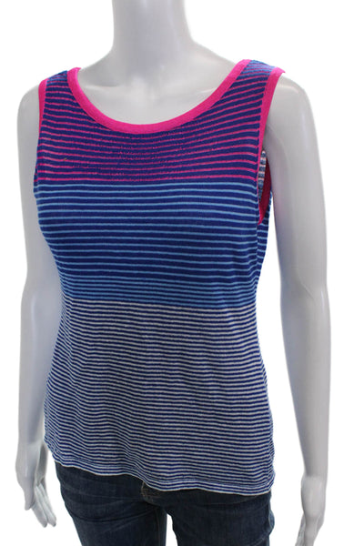 Nanette Lepore Women Linen Striped Scoop Neck Sleeveless Tank Size M