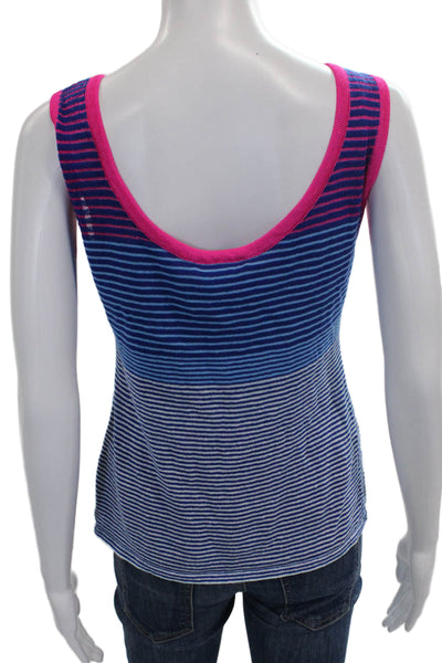 Nanette Lepore Women Linen Striped Scoop Neck Sleeveless Tank Size M