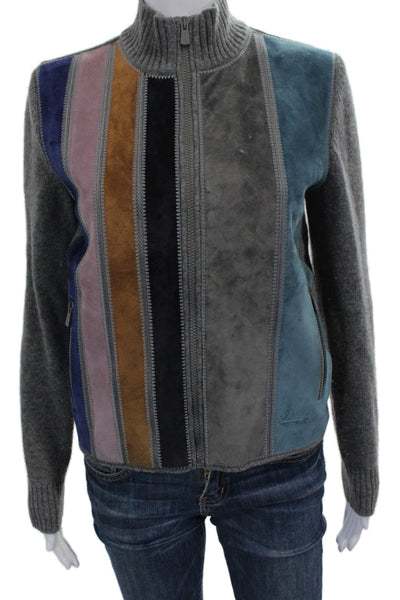 Bally Womens Basic Jacket Multicolor Wool Blend Striped Mock Neck Zip Size 4