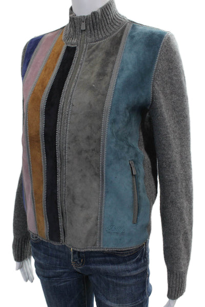 Bally Womens Basic Jacket Multicolor Wool Blend Striped Mock Neck Zip Size 4