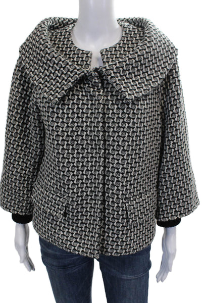 Magaschoni Collection Women Basic Jacket Black Wool Geometric 3/4 Sleeve Size S