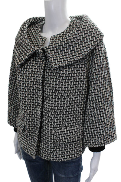 Magaschoni Collection Women Basic Jacket Black Wool Geometric 3/4 Sleeve Size S